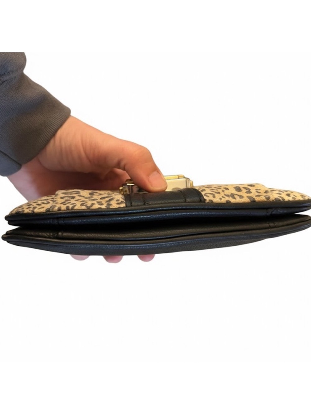 B. Makowsky Leopard Print Crossbody with Black Trim and Gold Accent - Picture 4 of 4